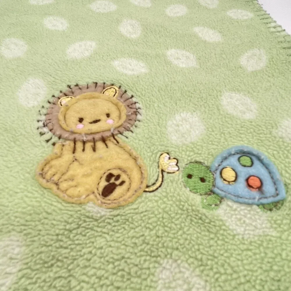 Just Born Lion & Turtle Green White Leaves Fleece Baby Security Blanket